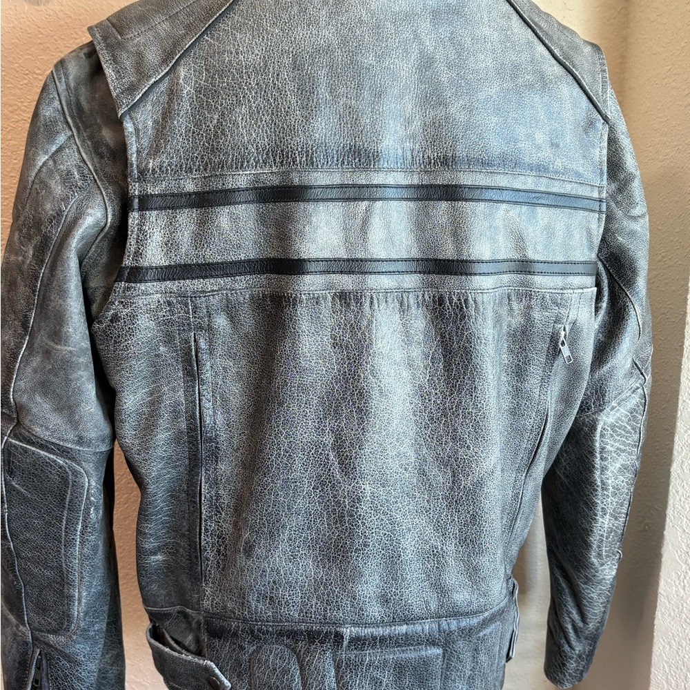 Unik Distressed Gray Leather Bomber Motorcycle Jacket men Sz L - Picture 4 of 16